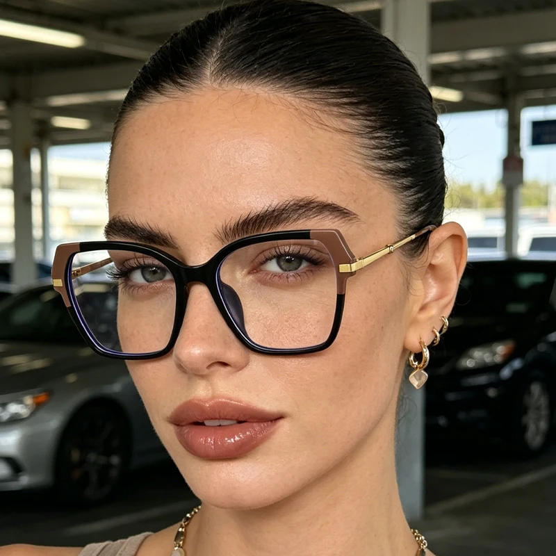 1pc temperament color matching cat's eye large-frame glasses, thin temples, multi-angle design fashion glasses