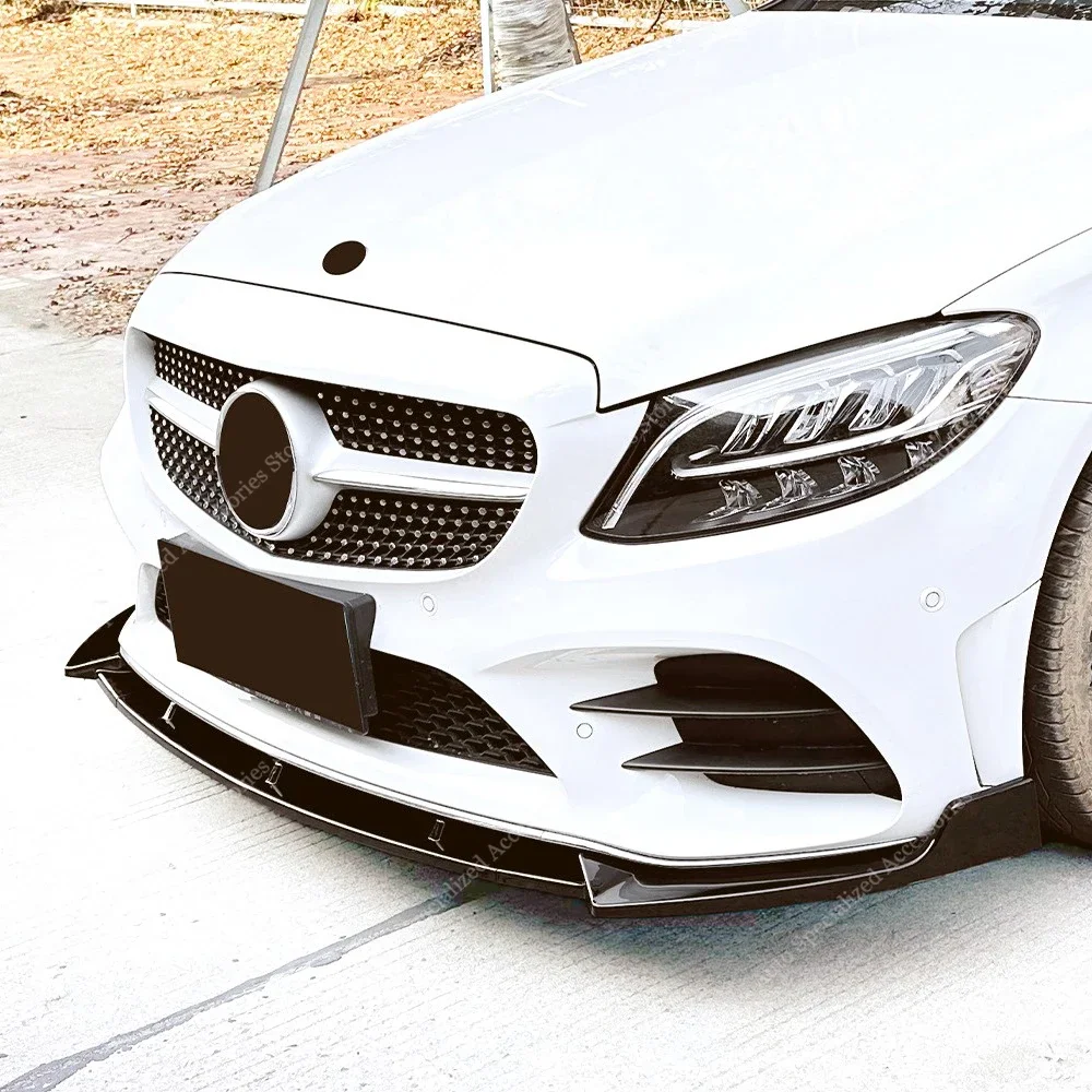 For Mercedes W205 S205 A205 Front Bumper Lip Spoiler Splitter Diffuser C200 C300 C400 C43  AMG-Line 2019-2021 Bodykits Tuning