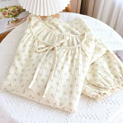 Pajamas Woman Cotton 100% Underwear Women's Nightwear Homewear Spring New Floral Home Set Female Long Sleeve Pyjama Set