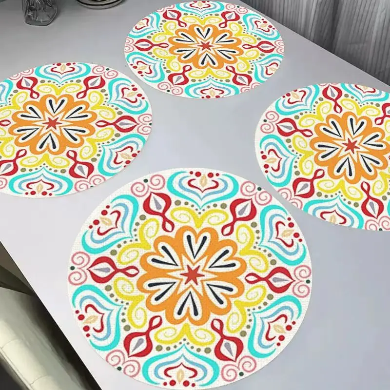 VIKAMA Retro Dark Green Linen Placemat Heat-Insulating Washable Wear-Resistant Dining Table Mat Dining Table Decoration