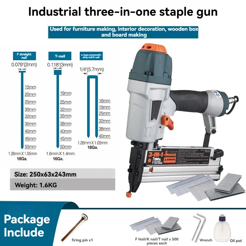Pneumatic Nail Machine Air Nailer Carpenter Tool F30 F50 440K 16Ga/18Ga Air Nailer Nail Depth for Woodworking Fence Floor