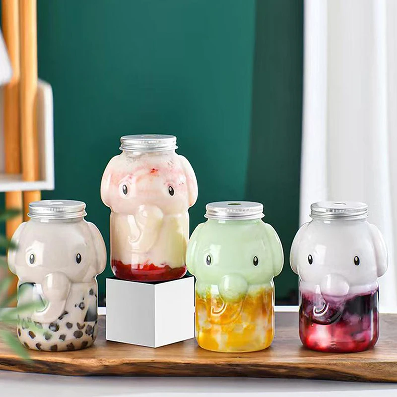 Botellas de agua de elefante de 350ml para té de la leche, jugo de café, taza portátil para beber, botella de bebida de jugo transparente para el hogar