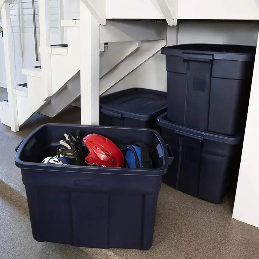 Storage box, durable stackable container, very suitable for garage storage, mobile boxes, etc., 18 gallons -6 packs