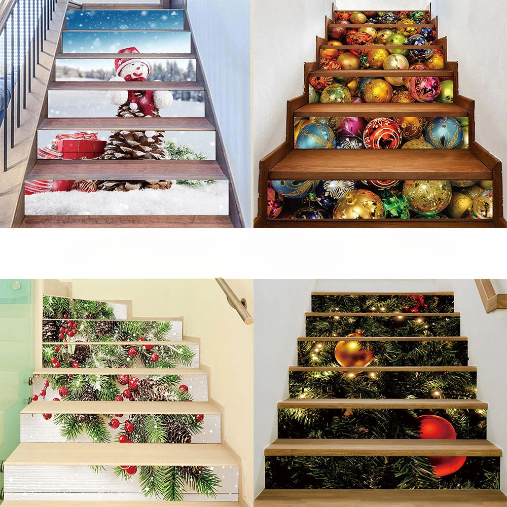 

Snowman Decorative Bell Christmas New 3D Stair Sticker Step Removable Decorative Sticker Refurbishment concealer Wall Sticker