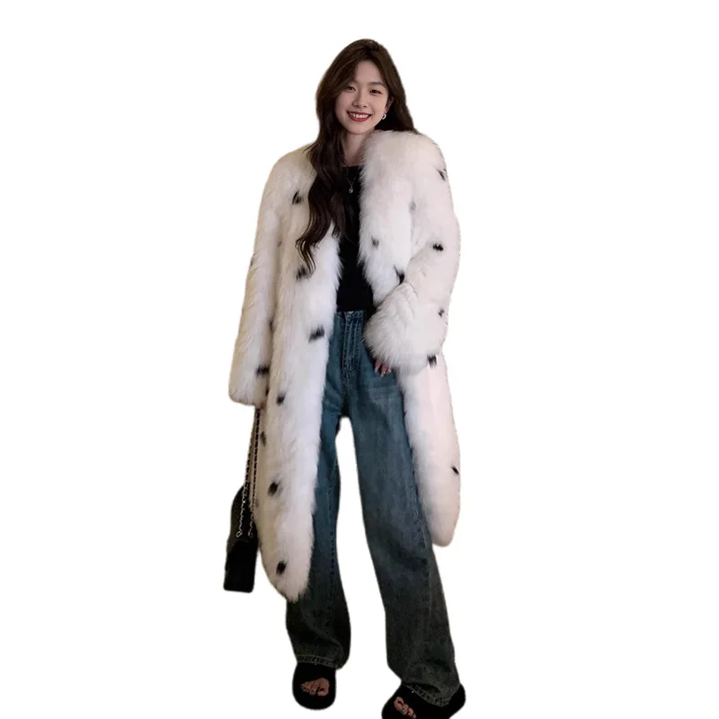 Faux Fur Long Coats Women Jackets V Neck Coat Thick Warm Y2k Streetwear Leopard Print Jacket Work Outerwear Autumn Winter