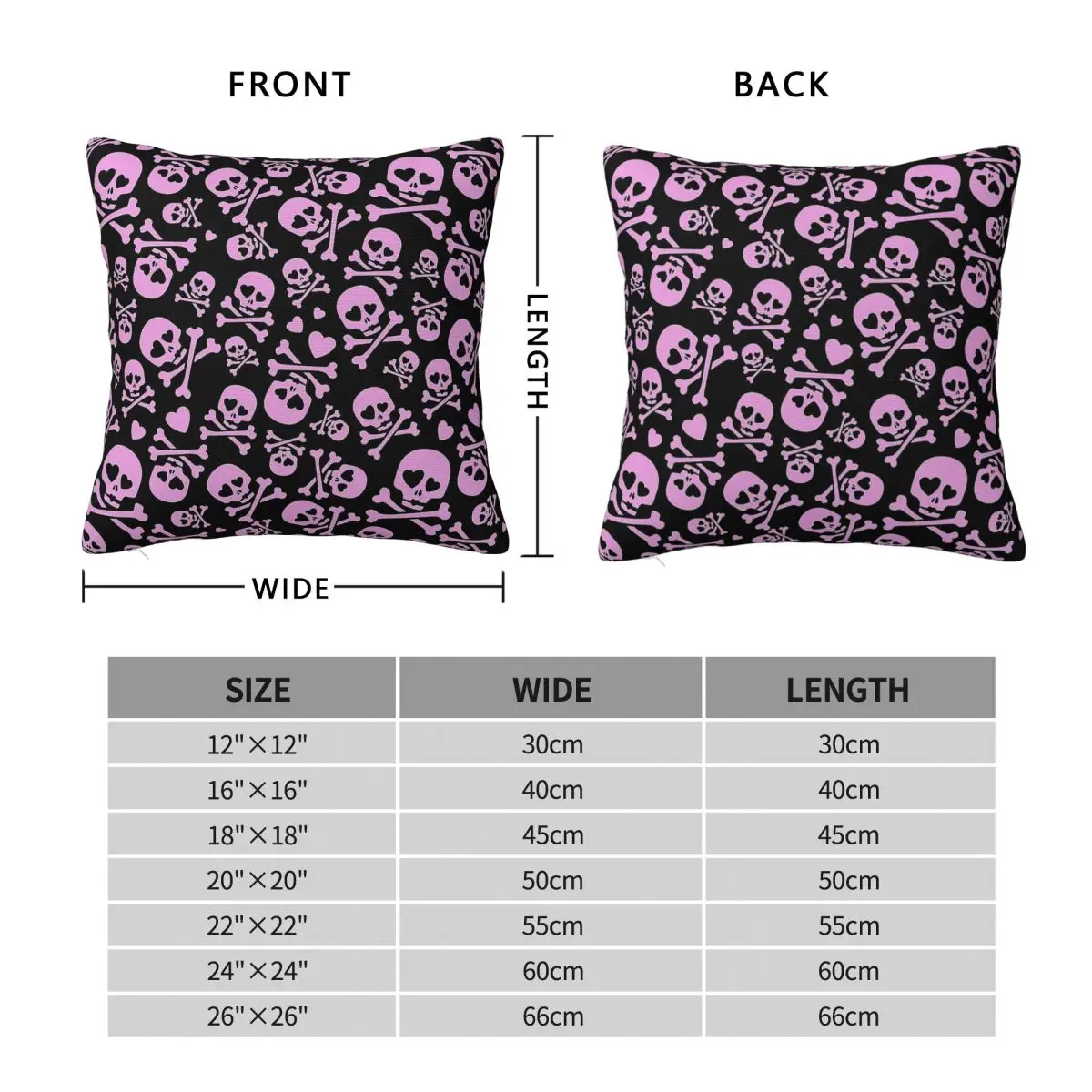 Pink Skull Pastel Goth Square Pillowcase Polyester Linen Velvet Printed Zip Decor Throw Pillow Case Room Cushion Cover