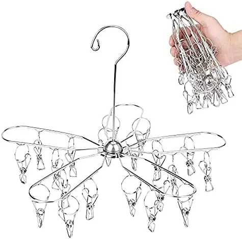 

Foldable Stainless Steel Clothes Drying Rack with 20 Clips for Laundry Socks Underwear Bras Towels Baby Clothes