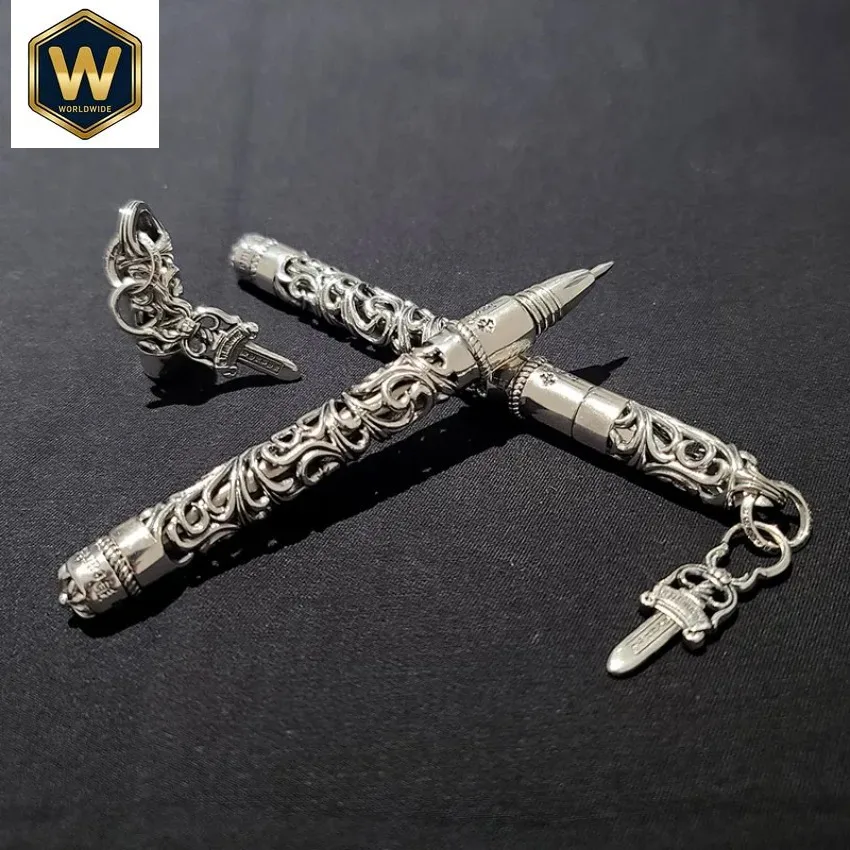 For Luxury Retro Cross Hollow Carved Metal 925 Stainless Steel Ball Pen High-end Business Black 0.5mm Gift Stationary