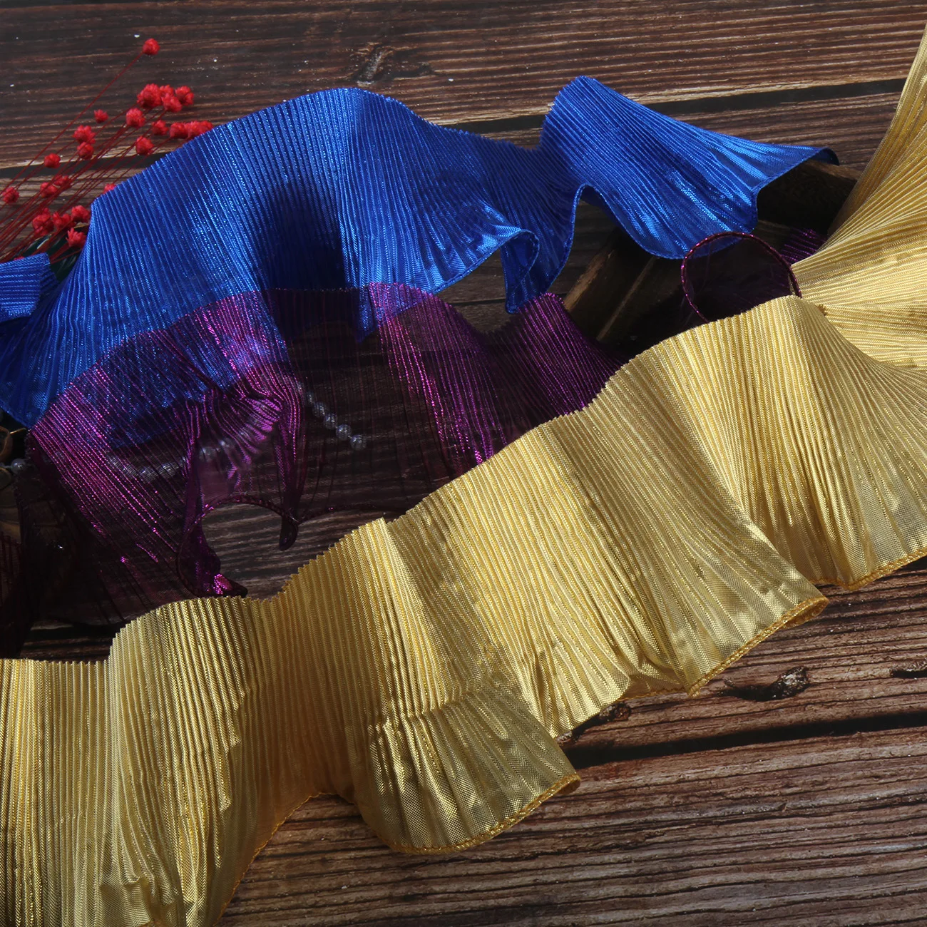 Straighten 4/10yards/lot Wide 9.5cm Gold/Royal Blue/Deep Purple Metal Feeling Organza 3D Ruffled Lace Trim Craft Material SC809