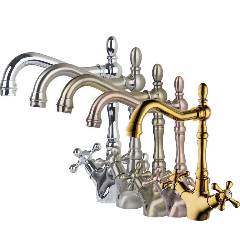 KEMAIDI Golden Bathroom Basin Sink Faucet 360 Swivel Spout for Bathroom and Kitchen Dual Handles  Hot Cold Water Mixer Tap