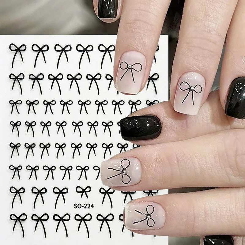 8 szt. Naklejek na paznokcie z kokardkami w różnych kolorach Y2K Czerwony Czarny Różowy 3D Urocze Kokardki Złoty Efekt Laserowy Ozdoby do Manicure ZJT12