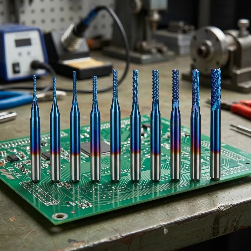 10Pcs For Nano Blue Coated For Carbide End Mill 0.8-3mm 1/8 Inch Shank CNC Router Bits Compatible With Metal PCB Carbon Fiber