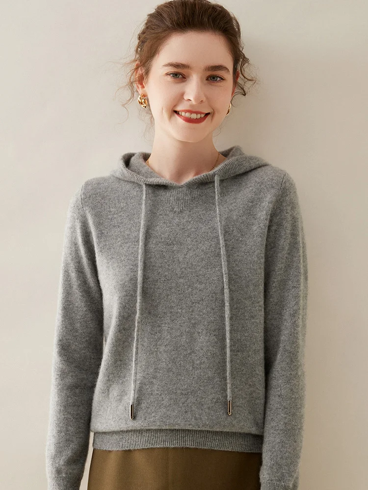 ADDONEE, Jersey con capucha de Cachemira de 100% para mujer, suéter de Otoño Invierno, estilo informal, prendas de punto de Cachemira de manga larga, Tops con capucha