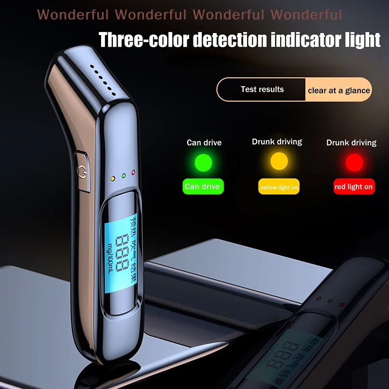 

LCD Display Alcohol Tester, High-Precision Non-Contact, USB Rechargeable Breathalyzer, Portable Alcometer Detector
