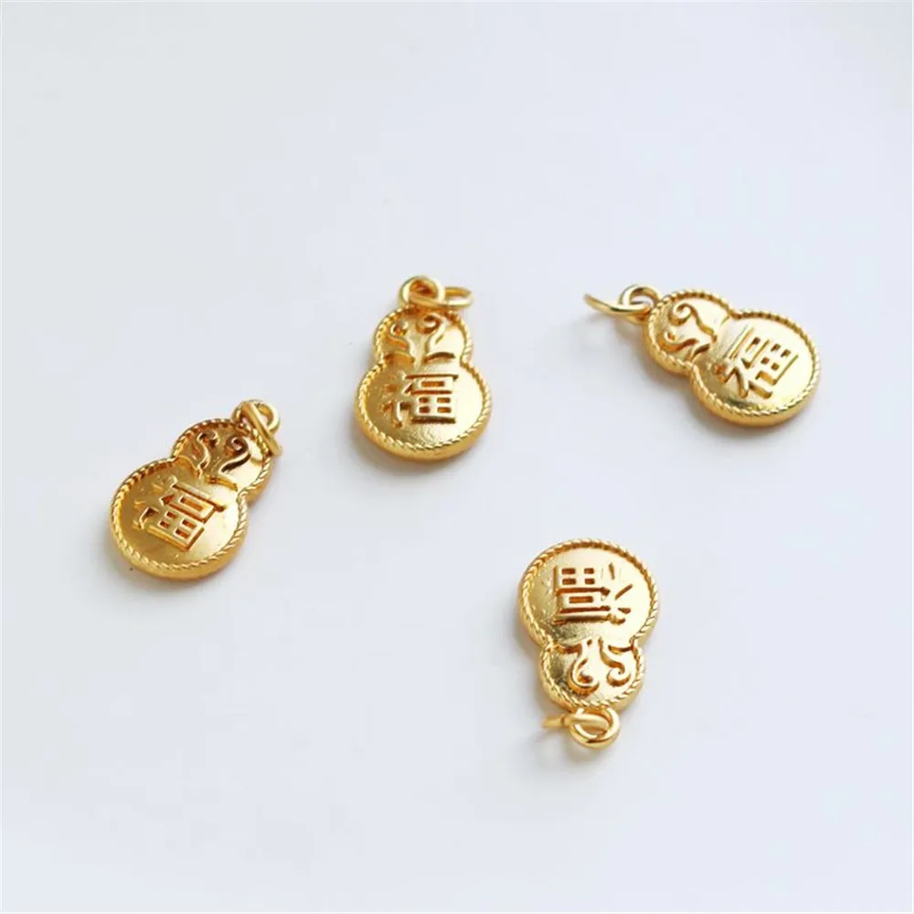 

1PCS 18k Gold Matte Gold Sand Gold Double-sided Retro Lucky Character Pendant Handmade Diy Jewelry Charm Hanging Accessories