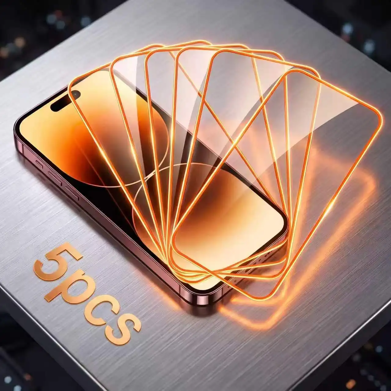 Orange Border For Full Coverage HD Tempered Glass Film , Fits Perfectly Without White Edges, 9H Hardness for Scratch And Explosion Resistance. Specially Designed for 18PRO/18PRO MAX/17 PRO/ 17 PRO MAX, Pack Of 5.