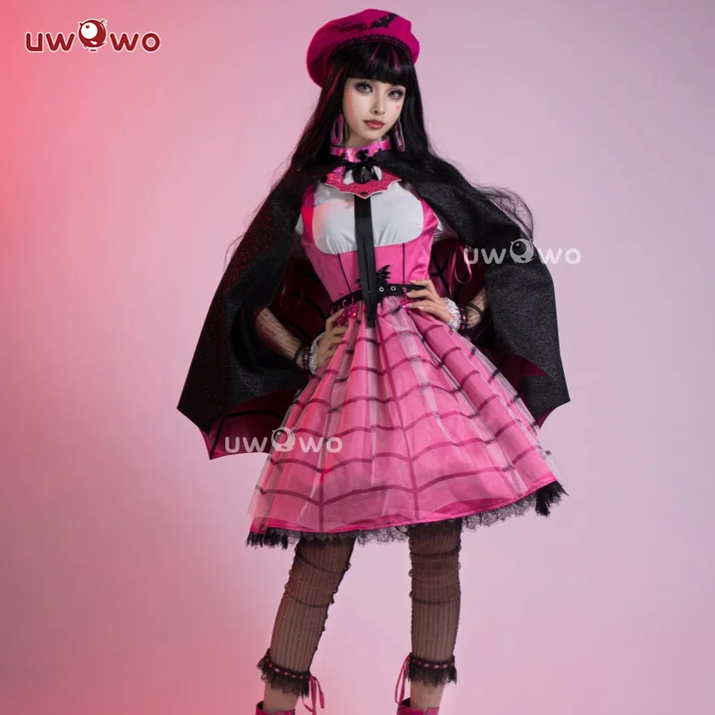 EN STOCK Disfraz de Cosplay de Draculaura UWOWO, Traje Rosa de Vampiresa, Disfraz de Pequeña Demonio con Capa y Sombrero, Disfraces de Halloween