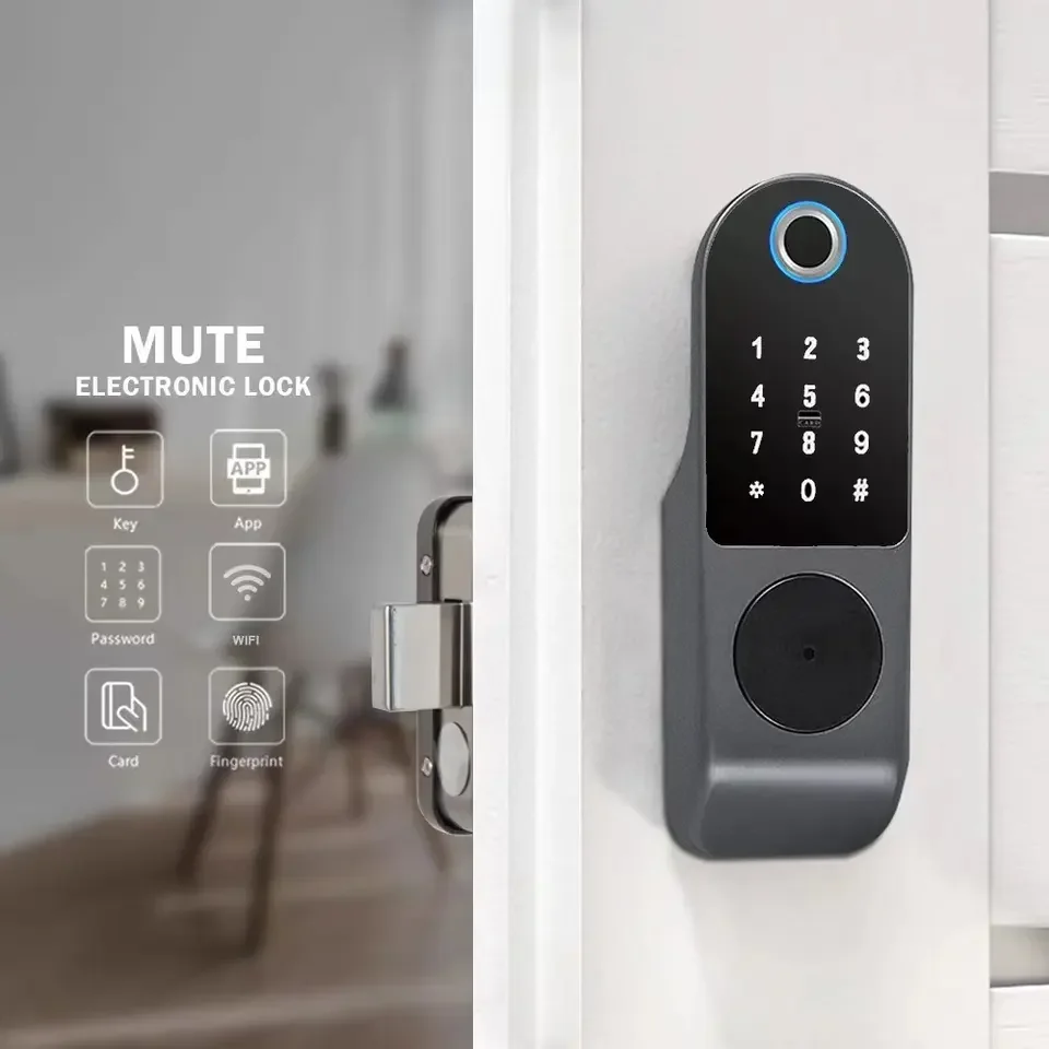 Tuya wifi smart lock 8 languages fingerprint code IC card key unlock method Apartment office garden door multi scene application