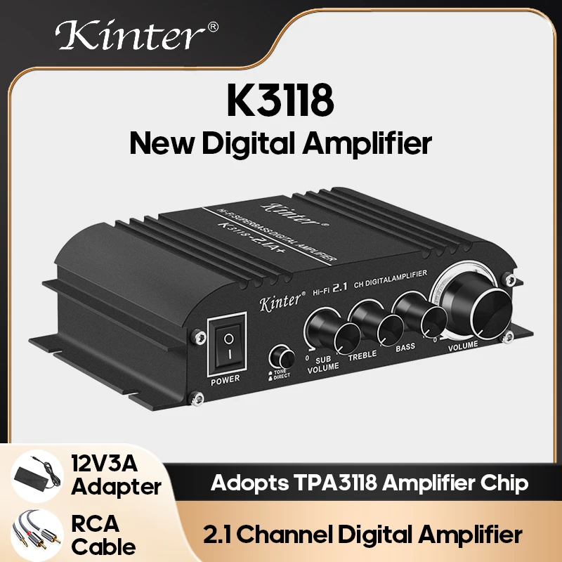 

KINTER Digital Amplifier Class D Audio Power Amplifier 2.1 Channel Subwoofer 12V5A Adapter RCA HIFI Good Sound Quality