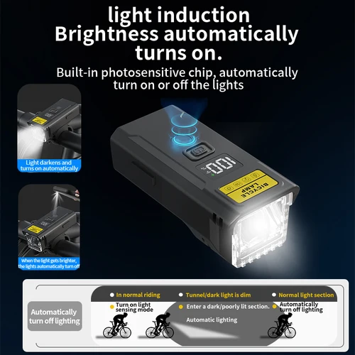 Imagen 2 del producto Luz potente de 2000 lúmenes para bicicleta, interruptor con Sensor, luz recargable para bicicleta de montaña, luz para ciclismo de montaña y ciudad
