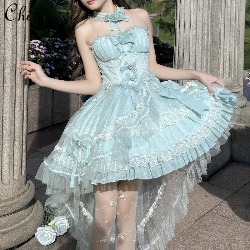 Prinzessin Stil Lolita Kleid Frühling und Sommer Neue Süße Mädchen Dame Hohe Taille Elegante Geburtstag Party Kurze Kleider für Frauen