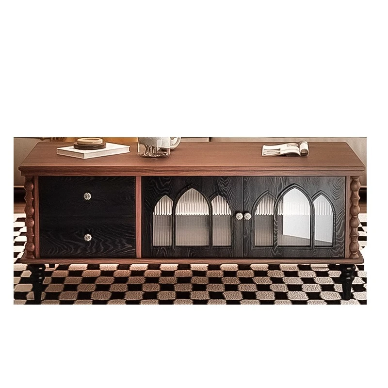

Medieval style color matching solid wood coffee table light luxury high-end tea table high-end storage cabinet