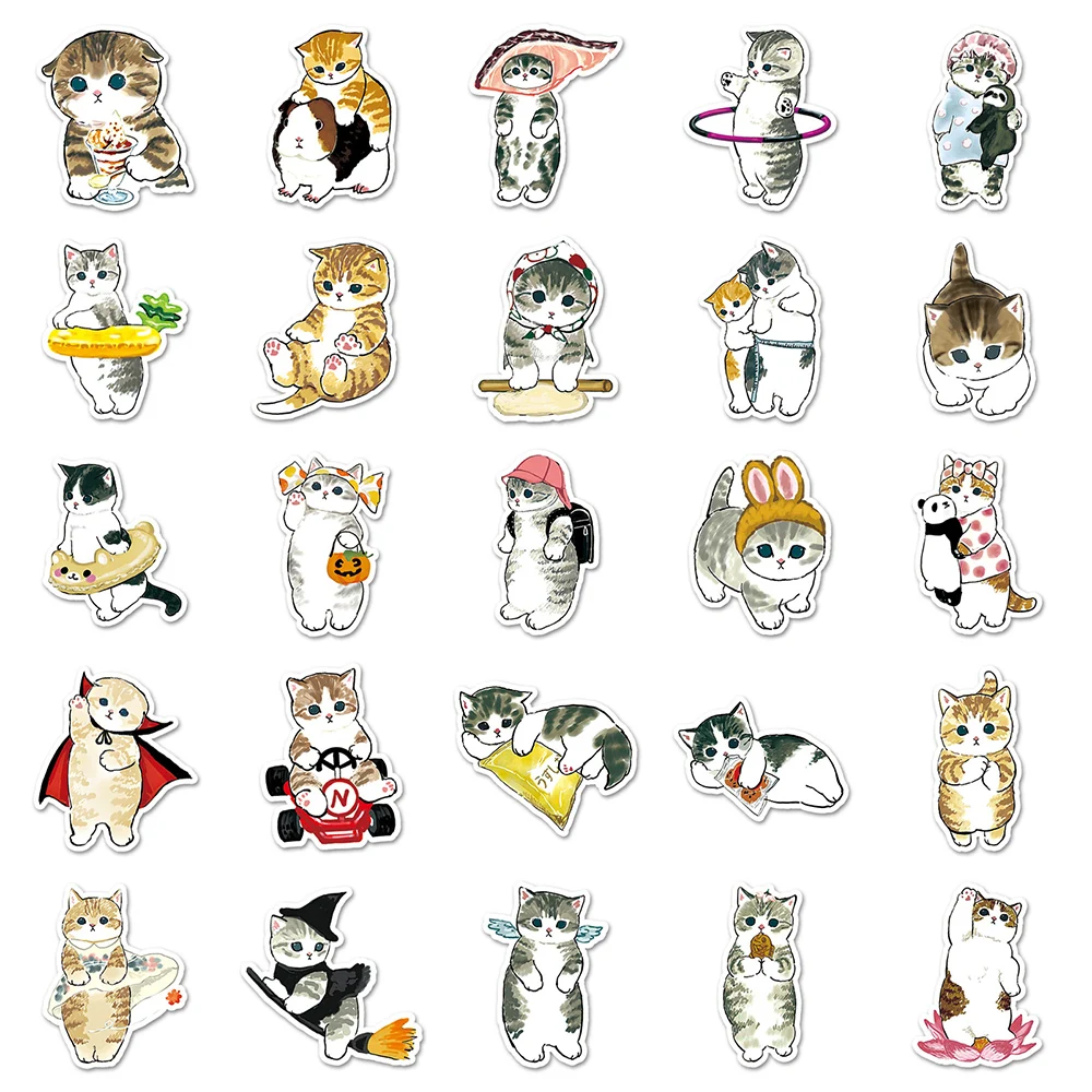 10/30/50pcs Kawaii Cartoon Cat Aesthetic Stickers Decoration DIY Laptop Phone Notebook Suitcase Stationery Sticker for Kids Toys