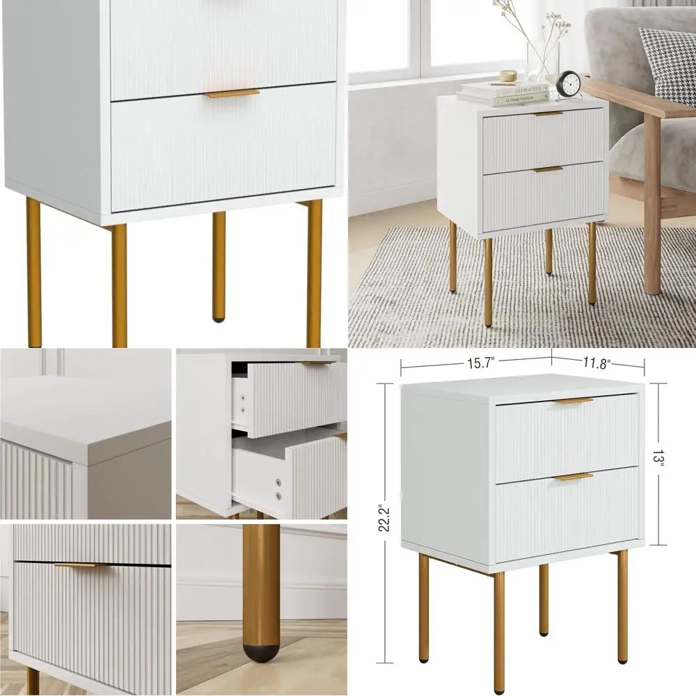 

Nightstand with Drawers, Small Fluted Night Stand, End Table for Living Room, Mid Century Modern Bedside Table, Dresser for Bedr