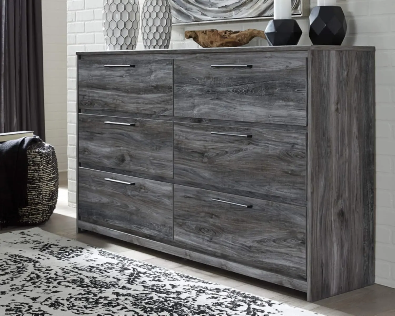 Rustic Coastal 6 Drawer Dresser Smoky Gray This dresser takes the spotlight thanks to its ultra clean lines and oak grain look