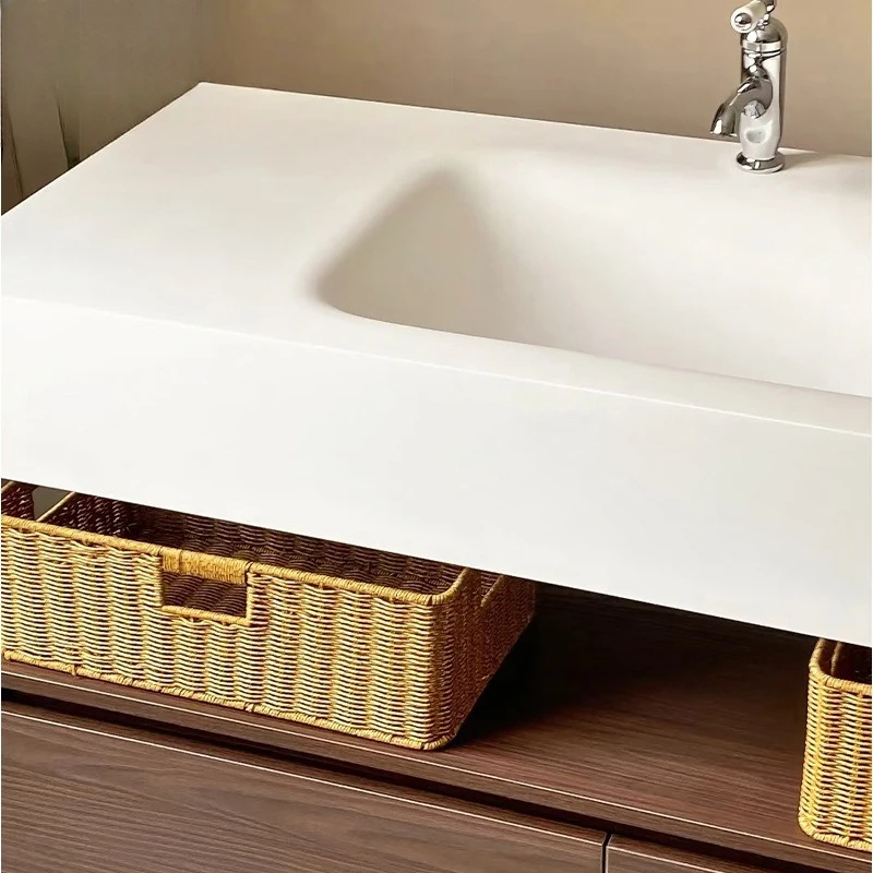 Double draw in the ancient hotel style walnut integrated basin bathroom cabinet combination