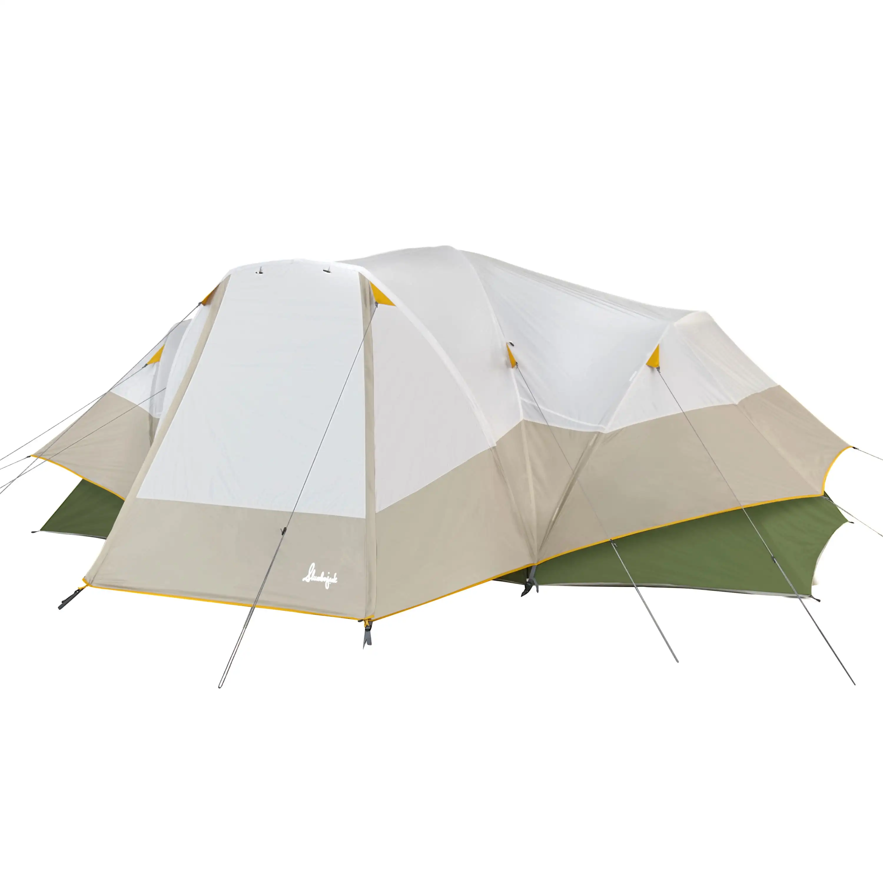 

8-Person 2 Room Hybrid Dome Tent, with Full Fly, Off-White / Green Shelters Tents Camping