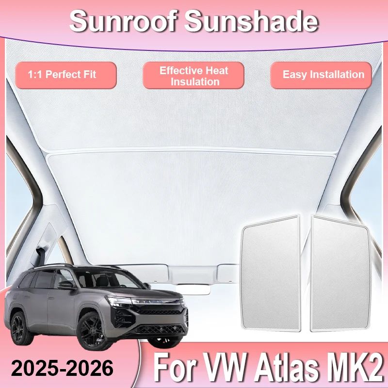 Car Sunroof Sunshade For VW Volkswagen Atlas MK2 Teramont Pro 2025 2026 Accessories Electrostatic Static Cling Panoramic Shade