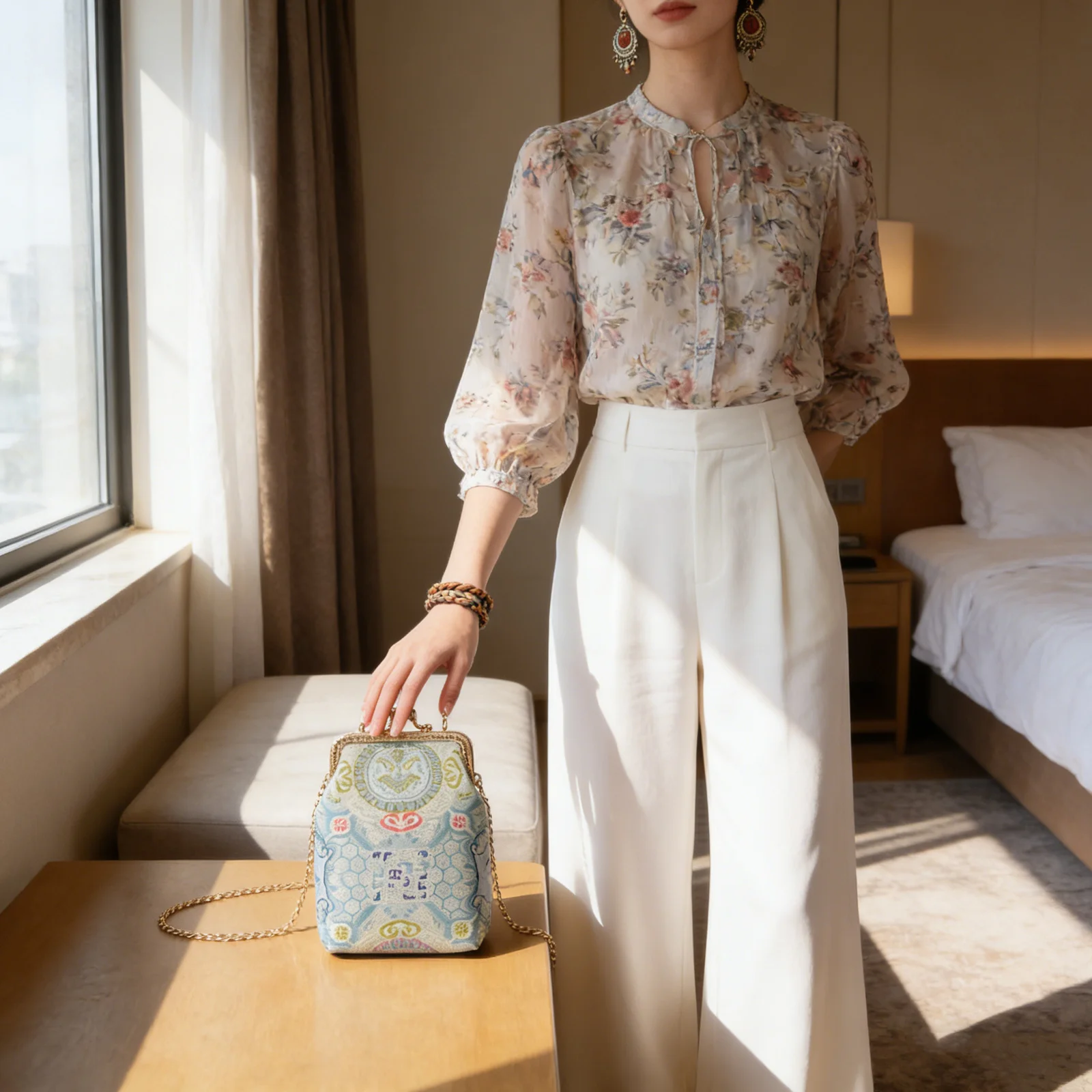 Embroidered Coin Purse for Women Vintage Small Crossbody Bag with 110Cm Strap Handheld Phone Pouch Lipstick Storage Mini Sling