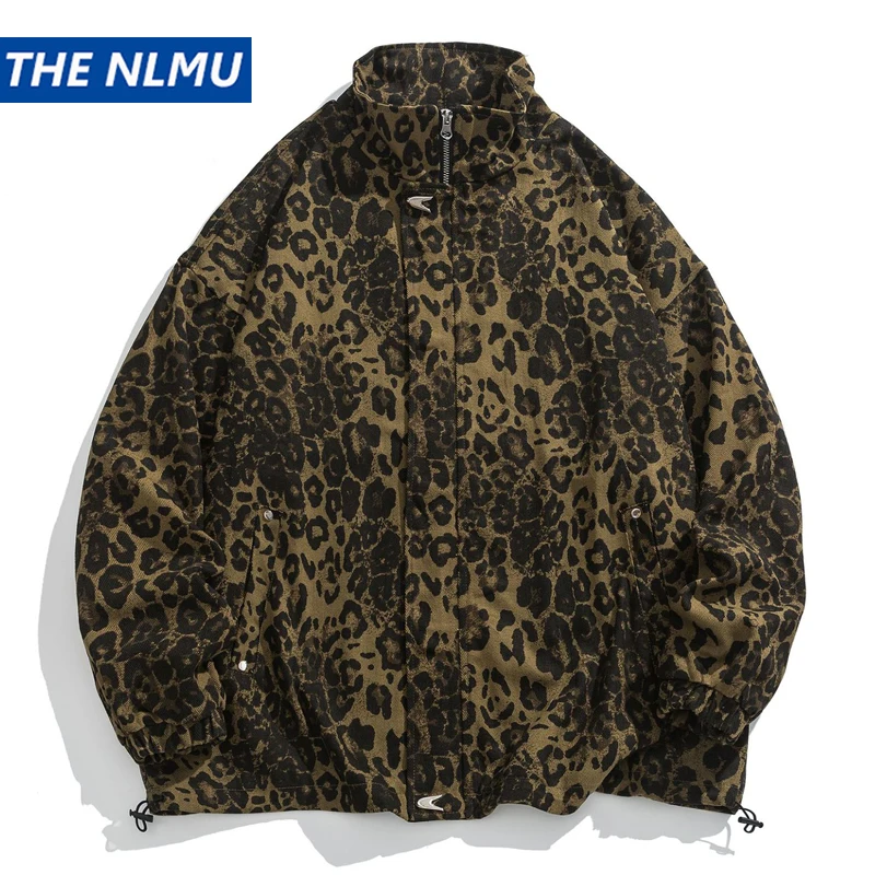 Vintage Leopard Jackets Zipper Coat Streetwear 2024 Harajuku Hip Hop Oversized Jacket Outwear for Women and Men