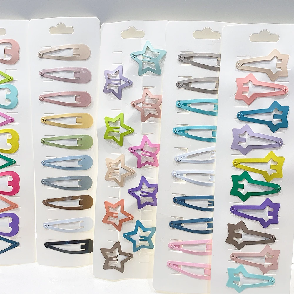 10Pcs Solid Color y2k Hair Clips for Kids Girls Star Heart Shaped Waterdrop BB Clips Fashion Hairpins Headwear Hair Accessories