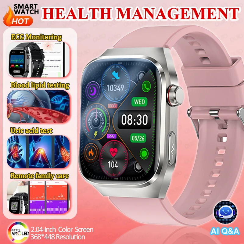 

2026 New Healthy Blood Lipid Uric Acid Monitor Smart Watch Men ECG+PPG 650mAh Battery IP68 Waterproof BT Call Women Smart Watch