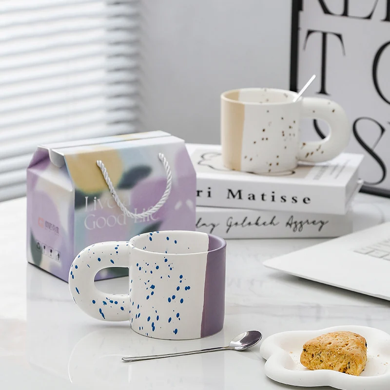 New splash ink assorted color ceramic milk oatmeal afternoon tea coffee cup fat cup