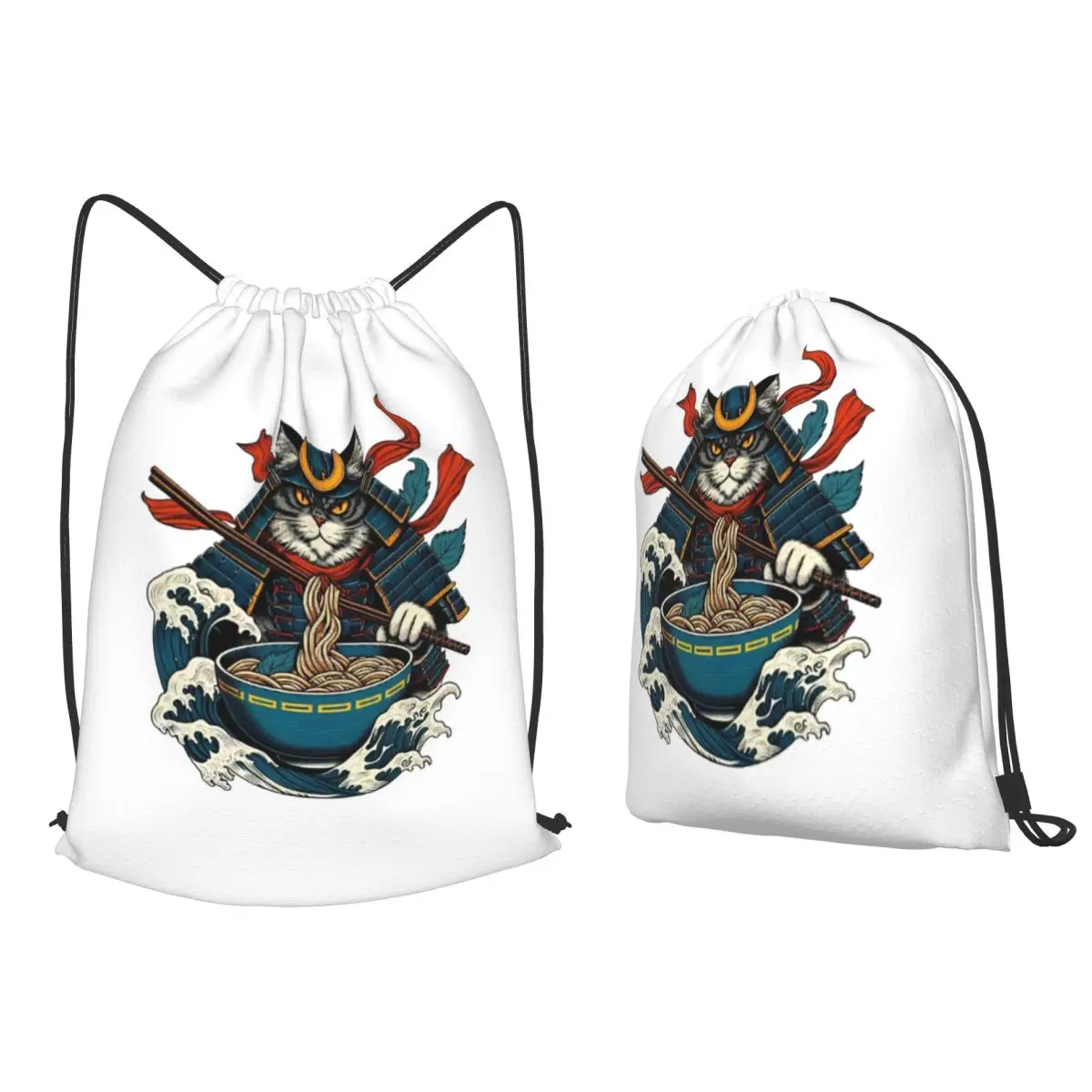 Samurai Cat Ramen Warrior Backpacks Fashion Drawstring Bags Shoes Bag Book Bags for Man Woman School