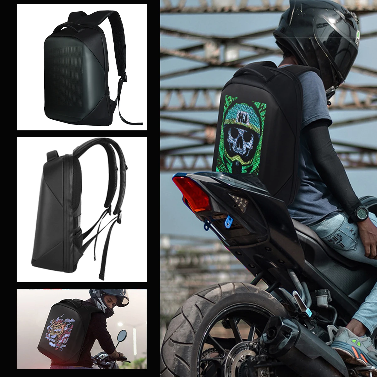 

Motorcycle Bags Bluetooth APP Control Waterproof Hard Shell Laptops cool Bags LED Customized Editing LED Display Bags Waterproof
