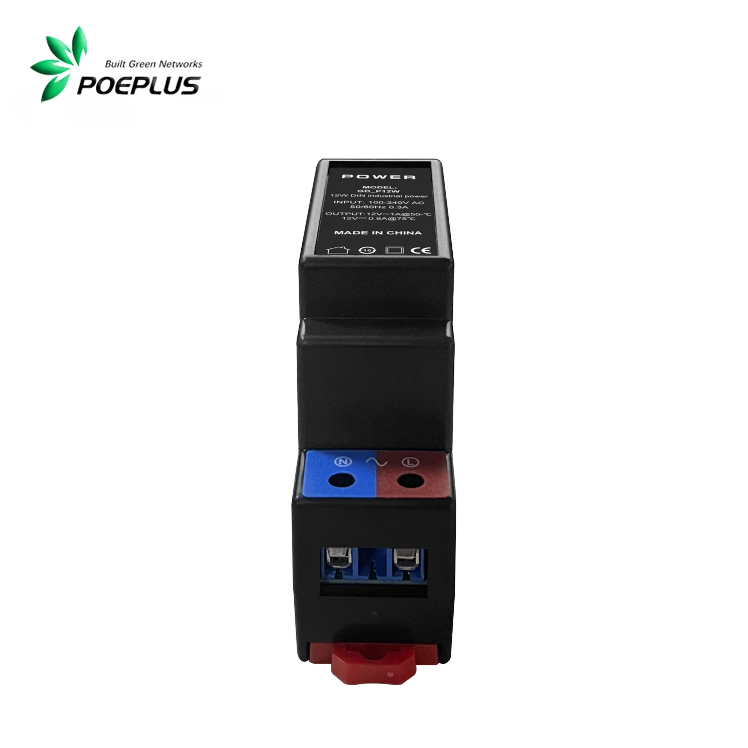 12W/24W Industrial grade DIN Power Supply ,100-240Vac in 12Vdc out ,3KVAC line to line lightning protection