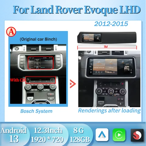 12,3 "для Range Rover Velar Evoque L538 Android 13, мультимедийный плеер, GPS-радио, беспроводной Carplay и авто, оригинальное автомобильное OEM-меню