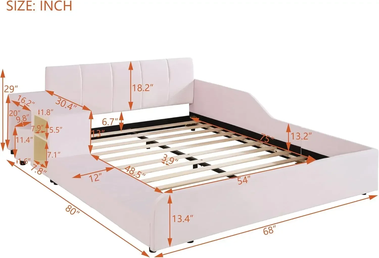 سرير بمنصة سرير منجدة مخملية، إطار سرير خشبي كامل الحجم للأم والطفل مع مكتب بجانب السرير ومقعد دائري صغير