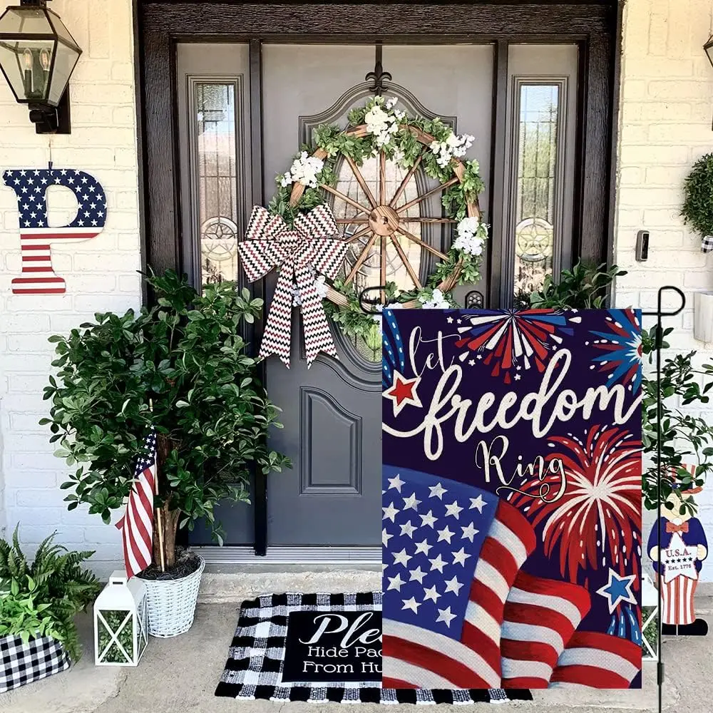 4th of July Patriotic Garden Flag Let Freedom Ring 12x18 Inch Double Sided Memorial Independence Day Outside American Flag Fire