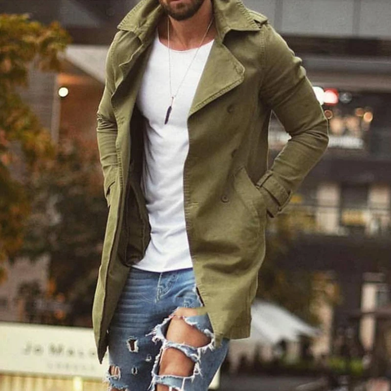 2022 Winter New Classic Double breasted Lapel Long Coats For Solid Fashion Windbreaker All Match Streetwear Autumn Male Clothes