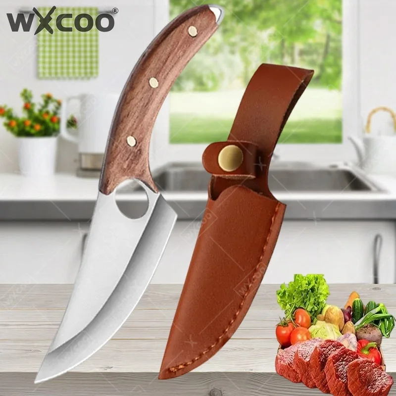 WXCOO Butcher Knife Meat Knives Cutting Fruit Wooden Handle Forged Utility Kitchen Supplies Stainless Steel Boning Knife