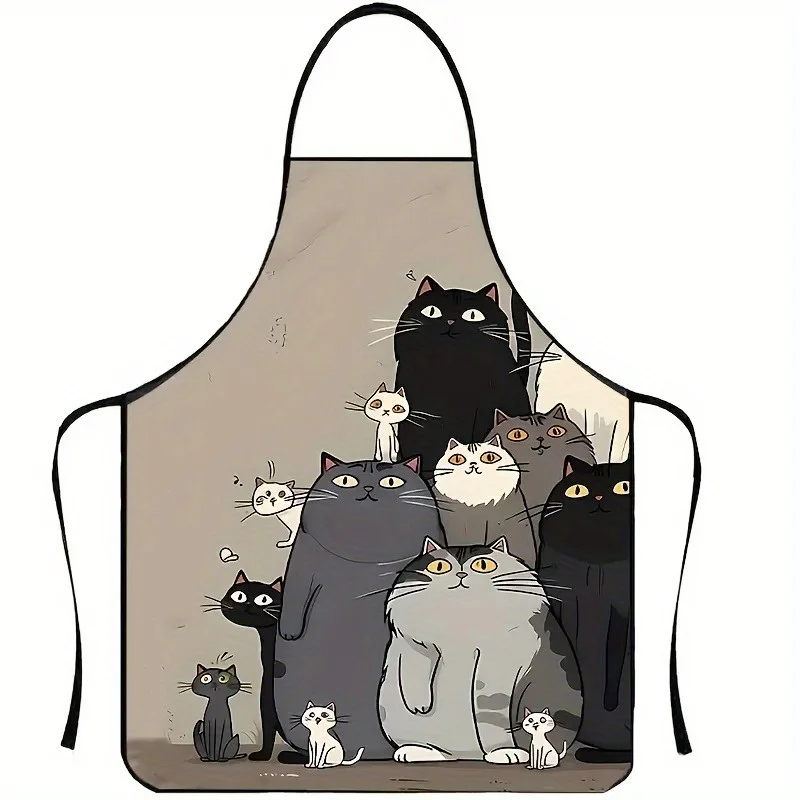 1pc Whisker Wonders Cat Pattern Polyester Apron - Sleeveless Durable Woven Design 150g/m² Perfect For Kitchen Cleaning & Cat Lov