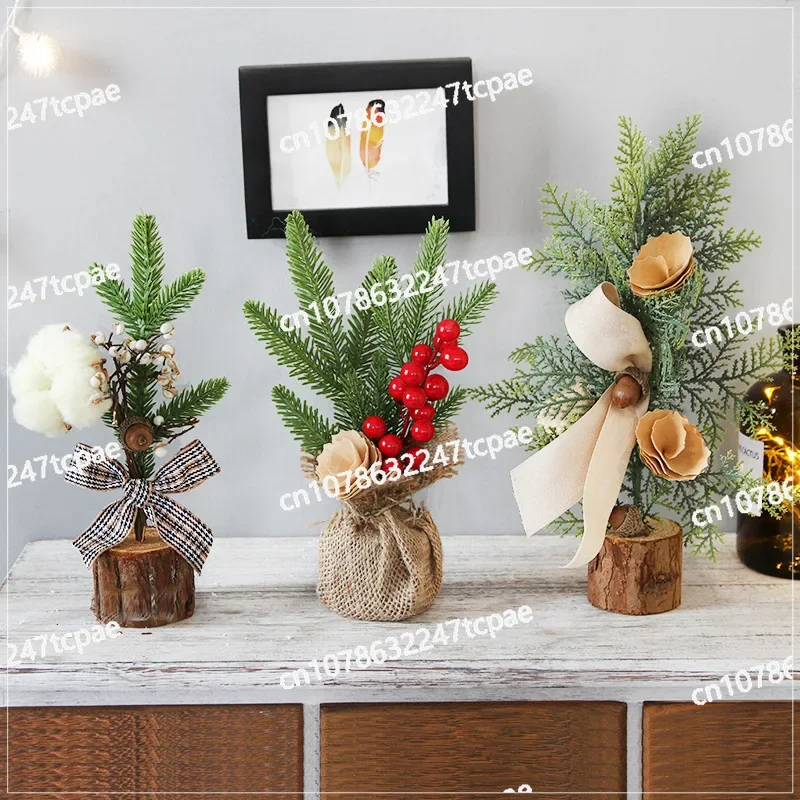 25CM Christmas decorations, desktop window mini Christmas tree decorations, potted plant festival scene decorations