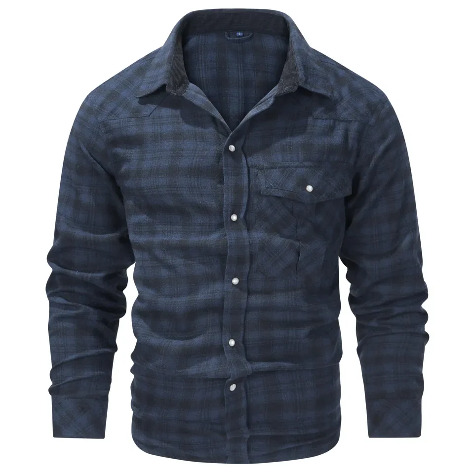 Men's Plus Plaid Flannel Shirt Vintage Pearl Button Western Style Long Sleeve Shirt for Men
