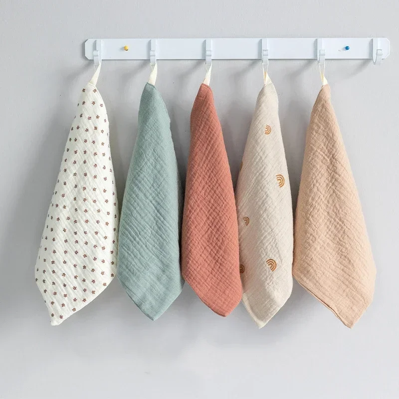 5Pcs/set Cotton Gauze Handkerchief Towel 4-layer Small Square Face Saliva Towel Soft Absorbent Children Hand Towel