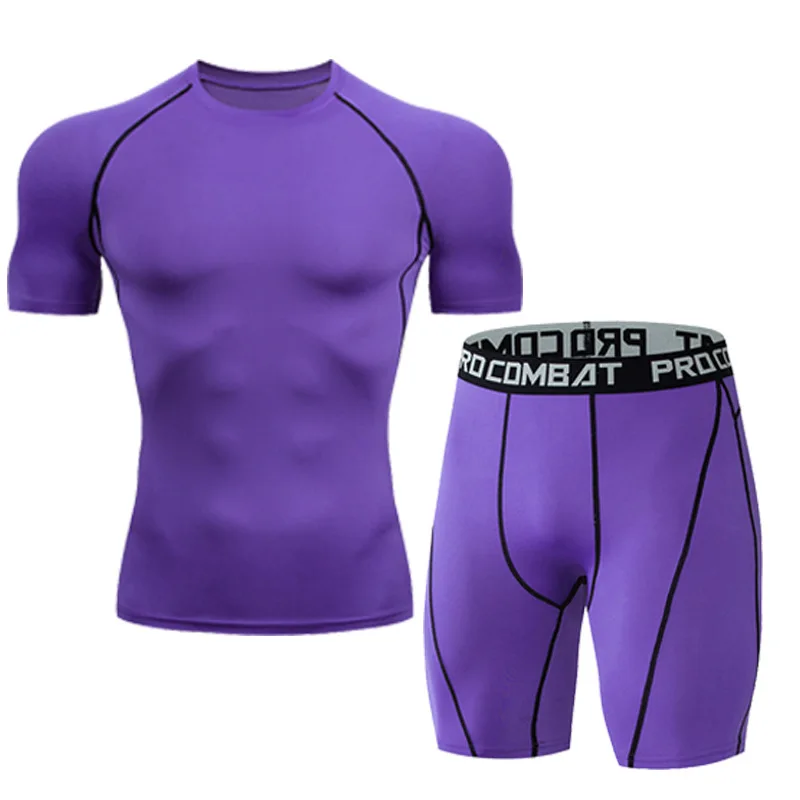 

2pcs Men's Compression Sportswear Suit Gym Tight Yoga Sets Workout Jogging MMA Fitness Sports shirt+Shorts Tracksuit Running Set